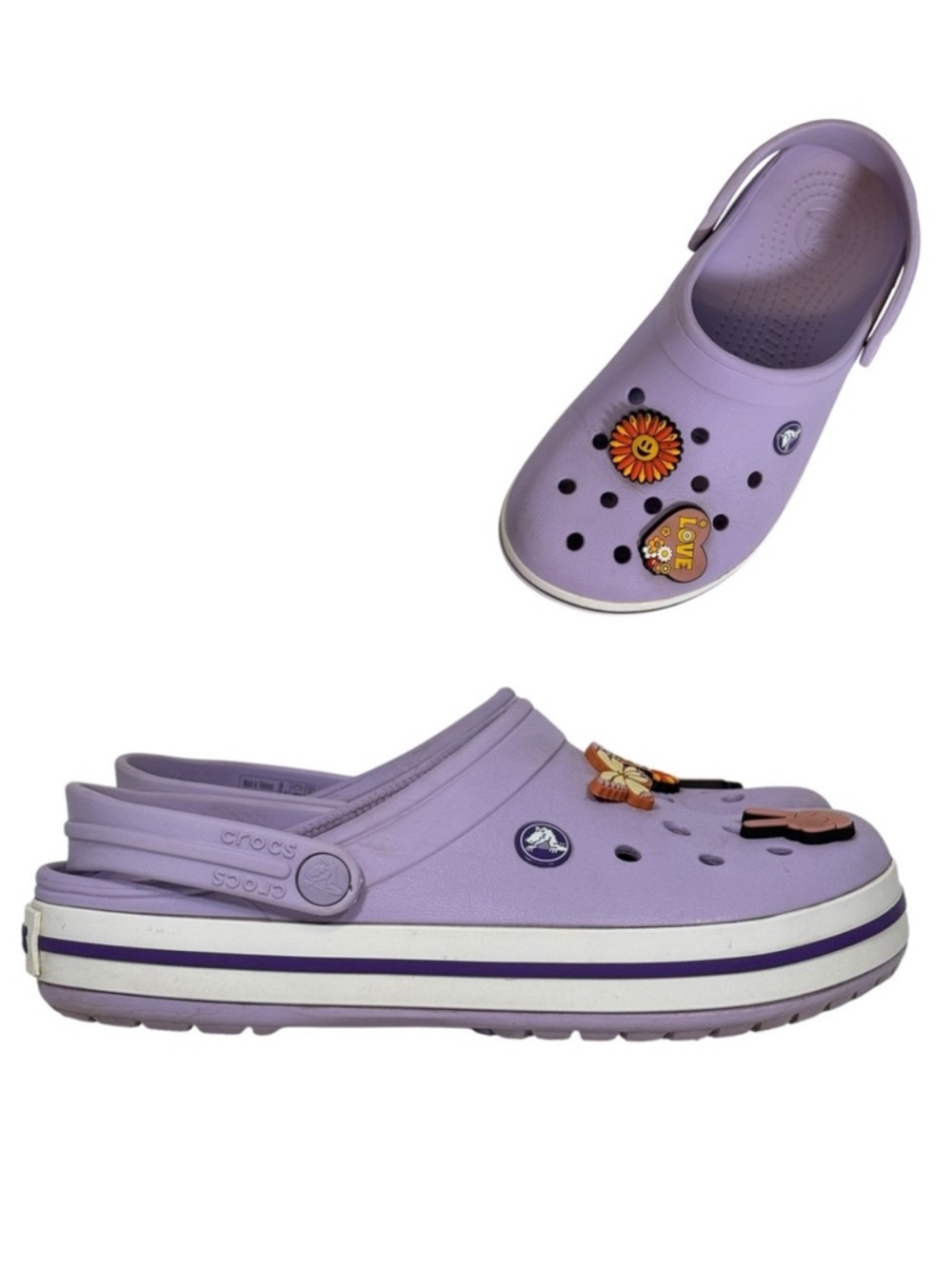 Crocs Crocband Lavender Purple Clogs Youth Girl's Size J6 with Jibbitz Charms